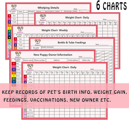 Puppy Collars for Litter,Puppy Collars for Small Puppies Soft Nylon Safety Whelping Litter Collar for Newborn Pets with Record Keeping Charts 12pcs(S)