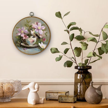 DILSJ Vintage Hummingbird Round Oval Wall Art Decor, Country Flower Bird Canvas Wall Art Framed, Watercolor Hummingbird Hanging Decorations for Home Bedroom Living Room Decor, 10x10 Inch