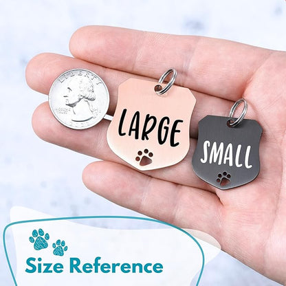 Ultra Joys Dog Tags Personalized for Pets - Hollow Paw Custom Pet ID Tag - Engraved Dog Tag for Small, Large Dogs - Large Badge in Rose