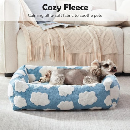 JOEJOY Small Dog Bed for Small Dogs, Rectangle Washable Orthopedic Dog Bed with Removable Zipper Cover, Cute Soft Calming Puppy Pet Bed with Jacquard Shaggy Plush & Non Skid Bottom