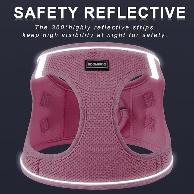 BOOMIBOO Dog Harness with Leash Set, No Pull Adjustable Reflective Step-in Puppy Pet Vest Harnesses for Small Medium Large Dogs and Cats,White Stripe S