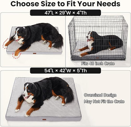 OhGeni Orthopedic Waterproof Dog Bed for Extra Large Dogs, Machine-Washable Removable Cover in Easy-Clean Fabric, High Density Foam & Easy-Carry Handle, Suitable for Crate, 47 inch (Gray)