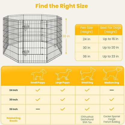 Yaheetech 34" High 8 Panel Foldable Metal Dog Exercise Pen Pet Playpen Dog Fence Outdoor & Indoor Use for Small Animals with Door Black