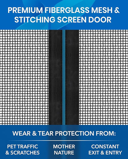 Flux Phenom Upgraded Magnetic Screen Door - Bugs Out, Breeze in - 9min Install Auto-Sealing Heavy Duty Double Stitched Mesh, 52 Magnets, Hands Free Patio Doors Net, Pet & Kid Friendly, 38 x 82 Inch