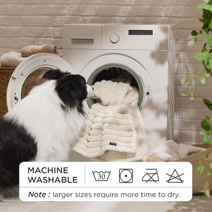 Bedsure ComfyFleece™ Waterproof Dog Blankets for Large Dogs - Soft Pet Cat Blanket Corduroy Fleece for Bed Protector Washable, Cozy Calming Reversible Furniture Protection,60"x80", Cream