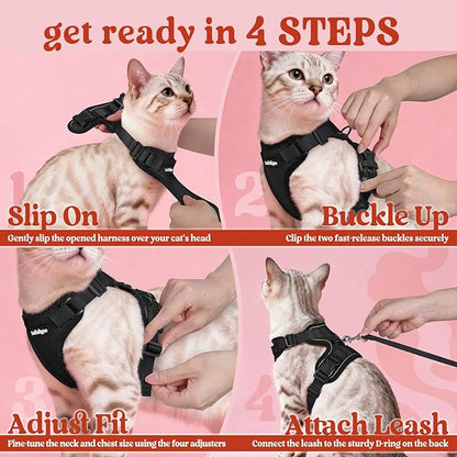 rabbitgoo Cat Harness and Leash for Walking, Escape Proof Soft Adjustable Vest Harnesses for Cats, Easy Control Breathable Reflective Strips Jacket, Black, XS