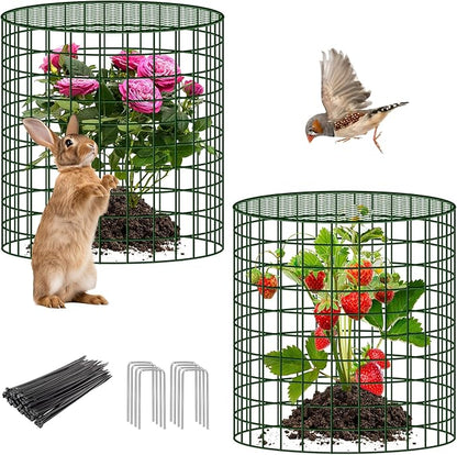 UNIFAMILY 6pcs Plant Protectors from Animals with 2 Round Covers 13 x 11.8IN, Metal Plant Cages for Outdoor Plants, Chicken Wire Cage, Plant Protectors for Keeping Bunny Chicken Squirrels Birds Out