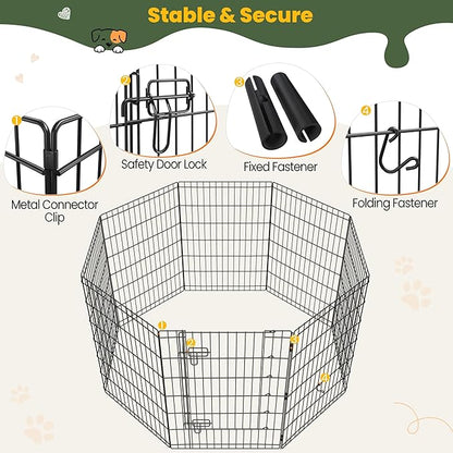 Yaheetech 34" High 8 Panel Foldable Metal Dog Exercise Pen Pet Playpen Dog Fence Outdoor & Indoor Use for Small Animals with Door Black