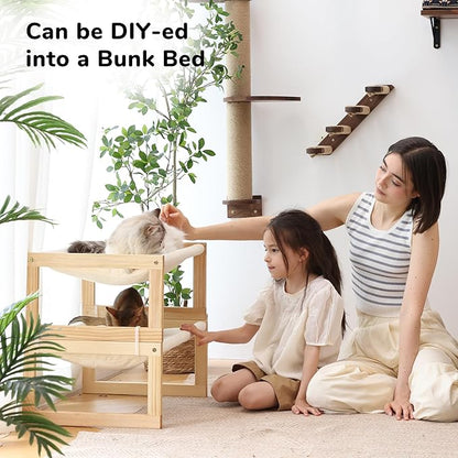 FUKUMARU Cat Bed Hammock, Cozy Velvet Cat Couch for Indoor Cats, Raised Wooden Cats Perch, 21 Inch Pet Sofa, Outdoor Dog Beds, Suitable for Puppy, Bunny and Small Animal, White