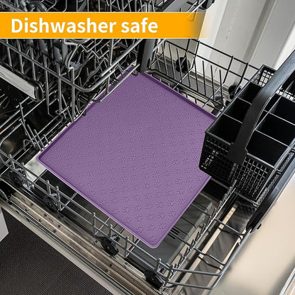 Ptlom Dog Food Mat Anti-Slip Bowl Mats for Food and Water, Waterproof Silicone Pet Placemat with High Raised Edges, Non-Slip Puppy Feeding Tray for Small, Medium Large Cats Dogs, Purple, 11.8"x11.8"