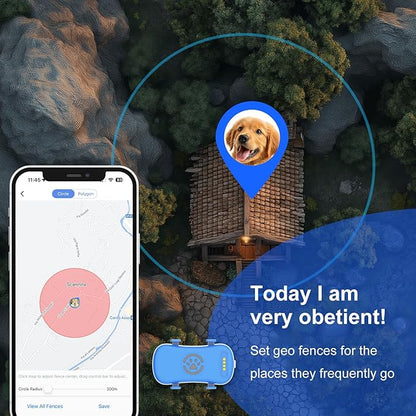 GPS Tracker for Dogs, Real-time Dog Tracker with Geo-Fence and Lighting Flash&Audible Alarm，Anti Lost No Distance Limited Dog GPS Collar Fit Most Pet Collars, Subscription Needed