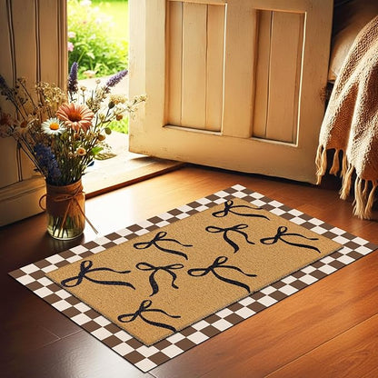 Tinideya 2 Pcs Boho Bows Door Mat Welcome Non Slip Coir Mats Floor Layering Doormats Seasonal for Front Porch Entryway Decor(Boho Bows)