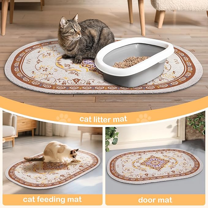 Bienbee Cat Litter Mat, 33" x 22" Large Size Litter Box Mat Rug with Non-Slip Bottom,Urine and Water Proof, Easy to Clean Cat Supplies Essentials for Indoor Kitty Kitten Floor, Brown L