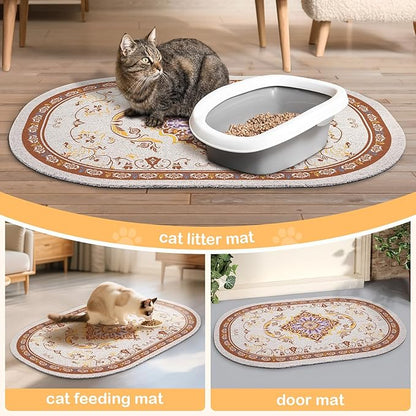 Bienbee Cat Litter Mat, 24" x 15" Litter Box Mat Rug with Non-Slip Bottom,Urine and Water Proof, Easy to Clean Cat Supplies Essentials for Indoor Kitty Kitten Floor, Brown M