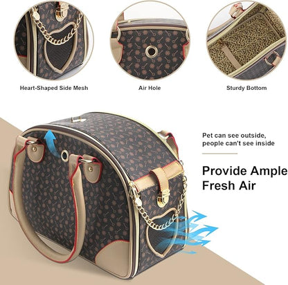 Fashion Dog Carrier PU Leather Dog Handbag Dog Purse Cat Tote Bag Pet Cat Dog Hiking Bag, Brown, Small 38 * 23 * 17cm