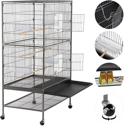 Topeakmart Wrought Iron Large Flight Parrot Bird Cage with Rolling Stand for Multiple Parakeets Conure Cockatiel Cage