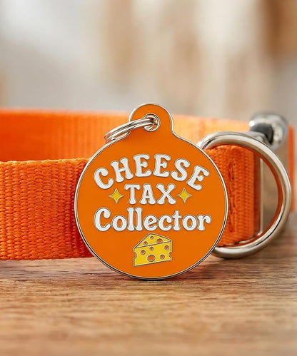 Bad Tags Personalized Dog and Cat ID Tags in 25+ Designs and 2 Sizes - 5 Lines of Custom Engraved Text - Funny Cute Personalized Pet Tags (Cheese Tax Collector, Small (1 inch))