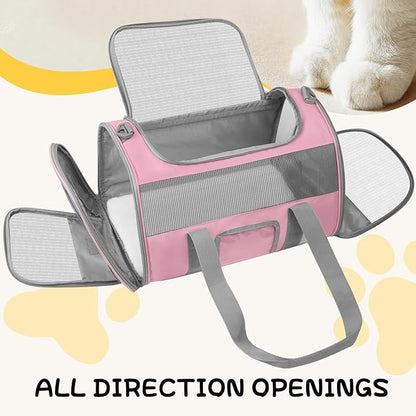 Soft - Sided Pet Carrier for Cats and Small Dogs, Airline - Approved, Pink Travel Tote with Mesh Windows, Foldable Bowl, Shoulder Strap, Oeko - TEX Certified