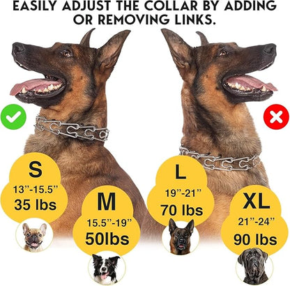 PetJett Prong Collar for Dogs - Choke Collar for Dogs, Pinch Collar for Dog Adjustable No Pull Safety Dog Training Collar for Small Medium Large Breed - Durable Stainless Steel Metal Choker Chain