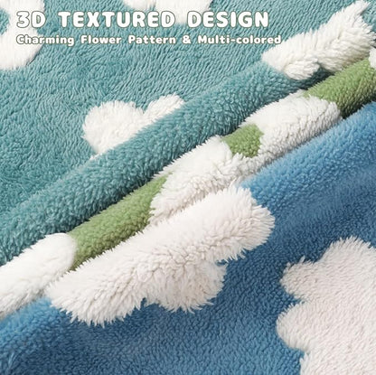 Luciphia Waterproof Pet Blanket for Medium Large Dogs Washable Fluffy Thick Jacquard Shag Fleece Warm Sherpa 3D Textured Flower Print for Cats Puppy Couch Protection (Green,57x40 inches)