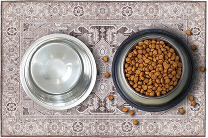 LOVEWAG Waterproof 2-Pack Pet Feeding Mats - 16" x 24" Premium Cat & Dog Food Mat - Non-Slip, Machine Washable Food Mat Protects Floors & Contains Water Bowl Spills - Pet Place Mats (Caramel Crème)