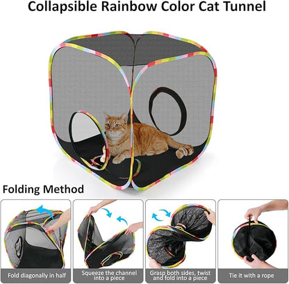 Portable Collapsible Cat Playpen, Escape-Proof Heavy-Duty Mesh Cat Enclosure, Fully Enclosed Cat Cube for Indoor Outdoor Use, Ideal for Kittens and Small Pets