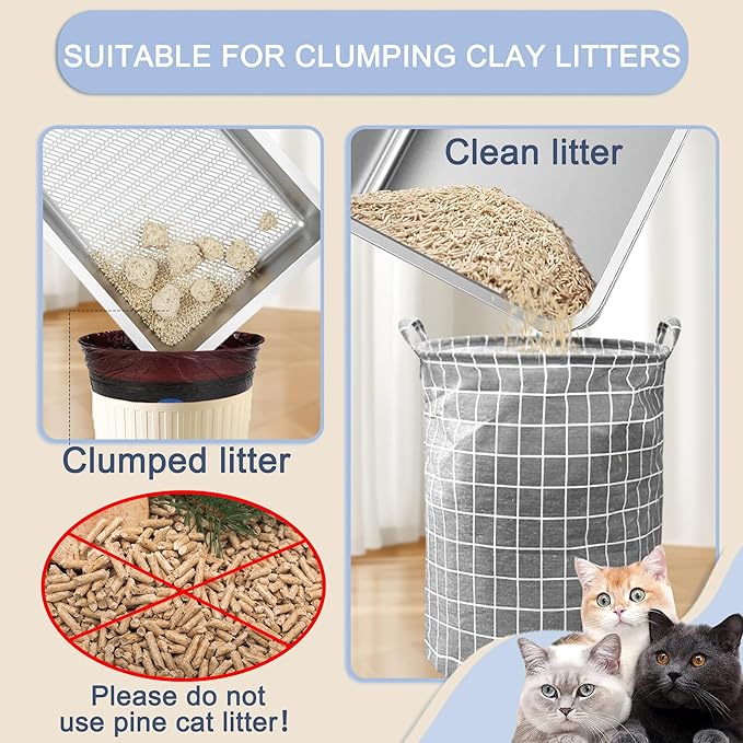 Teheao Stainless Steel Sifting Cat Litter Box for Clumping Litter, XL Extra Large Metal Sifter Tray Pan with Cat Litter Bag, Low Dust, Odor Control, Easy Cleaning (19.7"*13.8"*5.9")