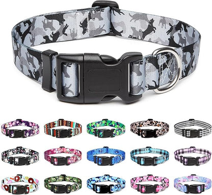 Mercano Adjustable Dog Collar - Special Design Patterns, Soft Nylon Comfortable Durable Pet Collar for Small Medium Large Dogs (L, Dog Camouflage Grey)