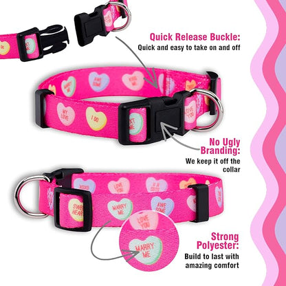 Native Pup Valentine’s Dog Collar- Valentines Day Pet Collars- Valentine Girly Hearts- Pink Red Heart- Cute Boy Girl Puppy Gift- Adjustable for Small, Medium, Large Breeds (Candy Hearts, Large)