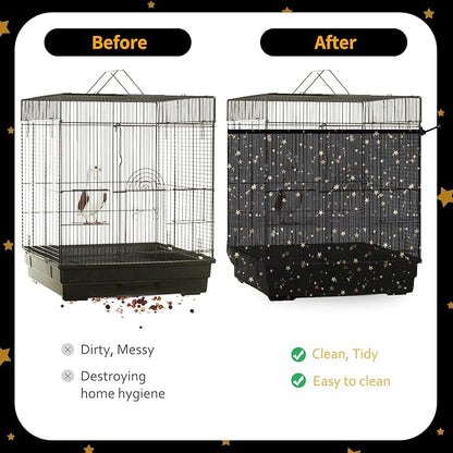 Bird Cage Seed Catcher, 60-118'' Large Bird Cages Cover, 31.5'' H Adjustable Nylon Bird Cage Mesh Net, Soft Airy Bird Cage Skirt Guard Accessories for Parrot Parakeet Macaw (Black)
