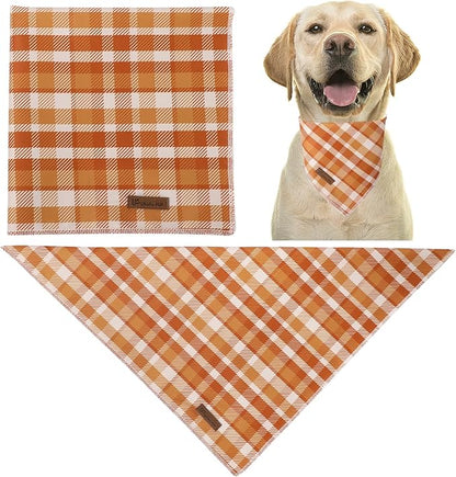 Fall Dog Bandana – Autumn Plaid Triangle Scarf for Small Medium Large Dogs, Soft Cotton Pet Bib for Halloween Thanksgiving, Adjustable Dog Kerchief for Daily Wear