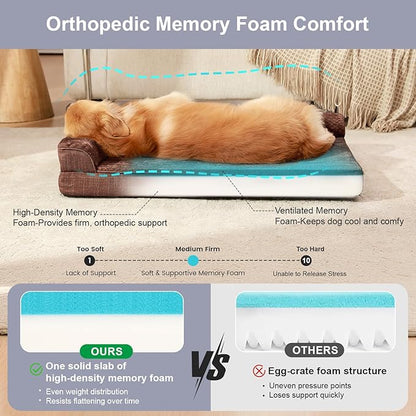 Orthopedic Dog Beds for Large Dogs, Memory Foam Dog Beds Large Sized Dogs, Washable Removable Cover, Nonskid Bottom, Waterproof, for Indoor, Outdoor, Crate ＆ Car Use, 44x32x6 Inches, Brown Grey