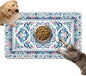 Dog Food Mat for Bowls, Absorbent Quick Dry Dog Cat Mats for Food and Water, Non-Slip Backing Pet Mat Pet Supplies - Blue Vintage Floral Pattern