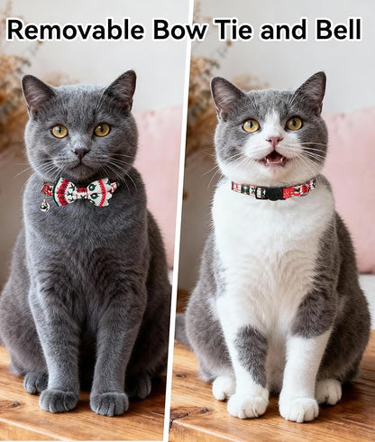 Joytale Upgraded Christmas Cat Collar with Bells, Breakaway Cat Collars with Bow Tie, 1 Pack Girl Boy Safety Plaid Kitten Collars, Christmas