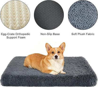 Fluffy Orthopedic Dog Beds for Small Dogs with Washable Removable Cover Dog Crate Bed Egg Crate Foam Support Plush Pet Pad Mat with Anti-Slip Bottom (30 * 20,Dark Grey)