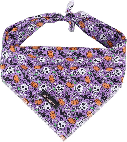 ARING PET Halloween Dog Bandanas, Cotton Purple Pumpkin Ghost Bat Floral Pet Bandanas Cute Triangle Bibs Scarf for Small Medium Large Boy Girl Dogs and Cats-S