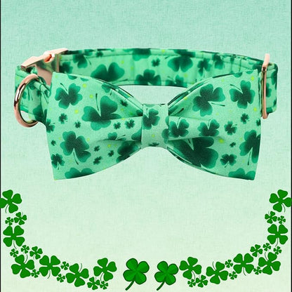 Lionheart glory Clover Dog Collar, Adjustable Dog Collar with Bowtie, Pet Gift Collar for Dog Soft Bowtie Dog Collars for Medium Dogs