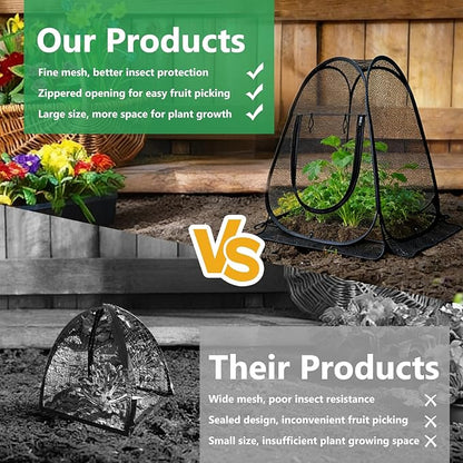 2 Pack 28 x 28 x 32 Inch Pop-up Gardening Net Cover with 8 Extended Stakes, Windproof Blizzard-Resistant, Plant Tent Cage for Vegetable Flower Fruit, Guard from Bird and Pest