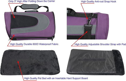 EliteField Deluxe Soft Pet Carrier (3 Year Warranty, Airline Approved), Multiple Sizes and Colors Available (20" L x 11" W x 11" H, Purple+Gray)