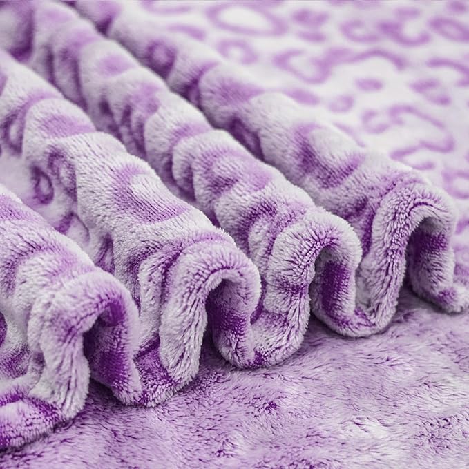 Bnuitland Purple Leopard Print Flannel Throw Blanket, 300 GSM Double Sided Fuzzy Fluffy for Bed Sofa Couch Travel, Super Soft Lightweight Cheetah Print Blanket for Adults and Kids, 50×40 inch