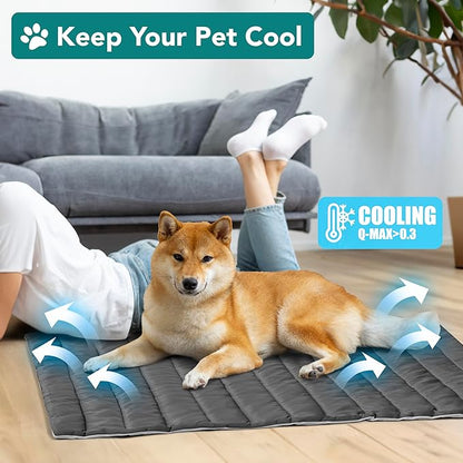 PetAmi Cooling Mat for Dog, Premium Pet Cooling Blanket for Crate Kennel, Indoor Cat Cool Sleeping Pad, Q-MAX Cold Sofa Couch Cover for Summer, Gray/Light Grey, Medium (29x40)