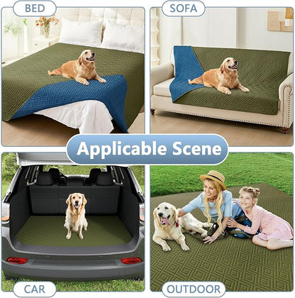 hyha Waterproof Dog Blanket, Soft Pet Bed Blankets, Waterproof Sofa Couch Cover for Dogs Washable, Reversible Pet Couch Covers for Sofa Furniture (52x82 Inch, Green/Navy Blue)