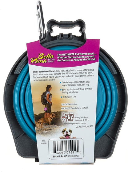 Loving Pets 73807991: Travel Double Diner Dog Bowl, Blue Sm