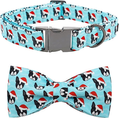 Dog Collar, Christmas Dog Collar Plaid Pet Collar Bow Holiday Bows Girl Boy Puppy Collar Adjustable Pet Collar for Large Dogs