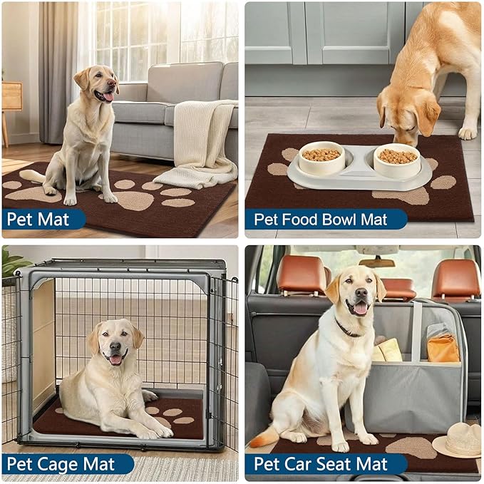 Buganda Dog Door Mat for Muddy Paws, Absorbent Dirt Trapper Washable Indoor Doormats, Non Slip Low-Profile Mud Mat for Dogs, Front Entrance Doormat for Inside Floor (48x30 Inches, Brown)