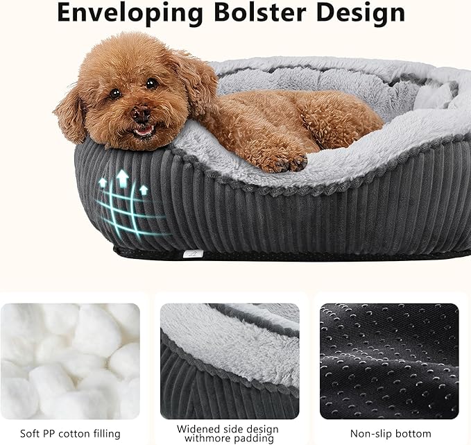 SIWA MARY Small Dog Beds for Small Dogs Washable, Rectangle Dog Bed Medium Size Dog, Orthopedic Dog Bed, Soft Calming Sleeping Puppy Bed, Durable Pet Sofa Bed with Anti-Slip Bottom, S(20"x19"x6")