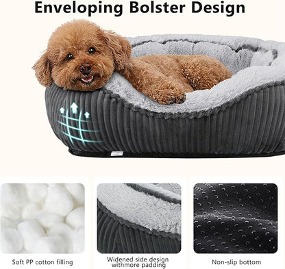 SIWA MARY Small Dog Beds for Small Dogs Washable, Rectangle Dog Bed Medium Size Dog, Orthopedic Dog Bed, Soft Calming Sleeping Puppy Bed, Durable Pet Sofa Bed with Anti-Slip Bottom, S(20"x19"x6")