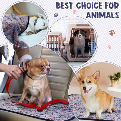 Tatuo 4 Pcs Dog Blanket for Pet Cat Blankets Indoor Puppy Teething Stuff Toys Paw Print Fleece Soft Blanket Sleep Mat for Guinea Pig Cage(Blue,Small(24 x 16 Inch),Square)