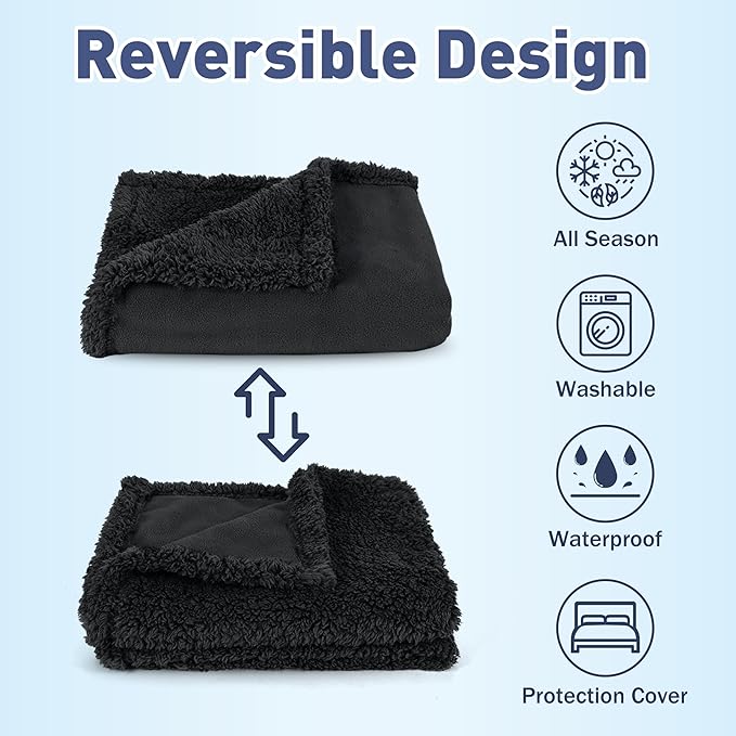 Kritter Planet Waterproof Bed Blanket for Dogs, Washable Stain Proof Pad Bed Cover, Reversible Leakproof Furniture Protector, Liquid Pee Proof Blanket for Couch Sofa, 80x60 inch, Queen Size, Black