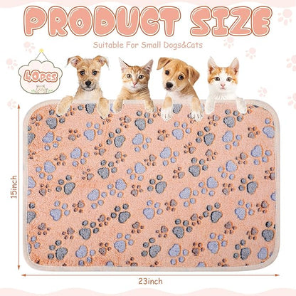 Chumia 40 Pcs Blankets Soft Fluffy Fleece Washable Pet Dog Sleep mat Paw Print Pattern Fleece Blankets for Pets Throw Warm Bed Mat for Dog Puppy Cat(24 x 16 Inch,Brown)